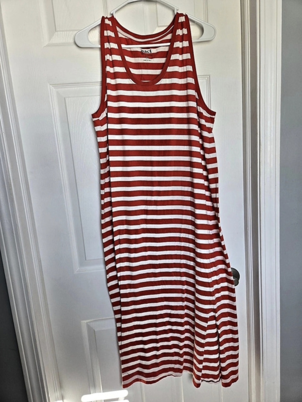 Pact Organic Cotton Striped Sleeveless Maxi Tank Dress Red & White Size Large